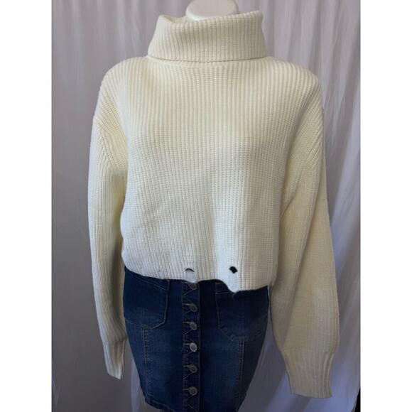 Dance & Marvel Cropped White Turtleneck Sweater - Size Small - Picture 1 of 7